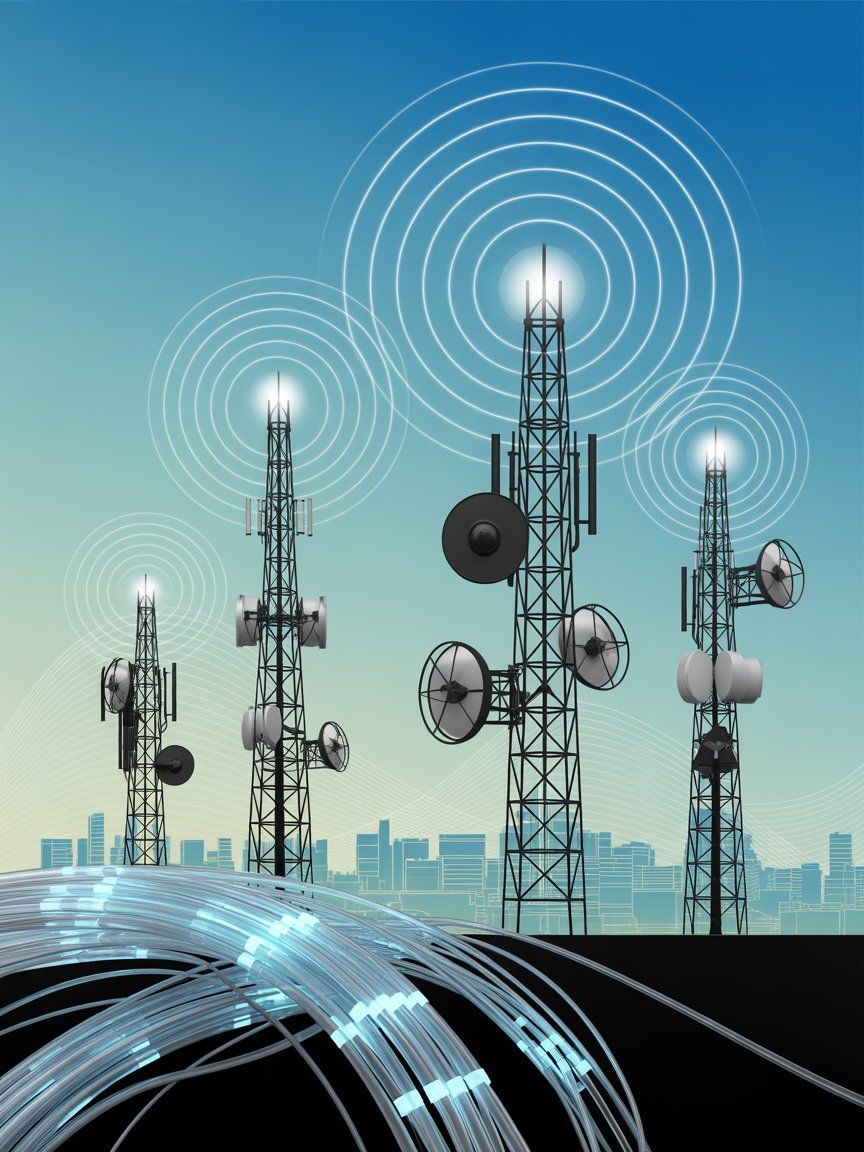 Menara seluler dengan jaringan kabel antena